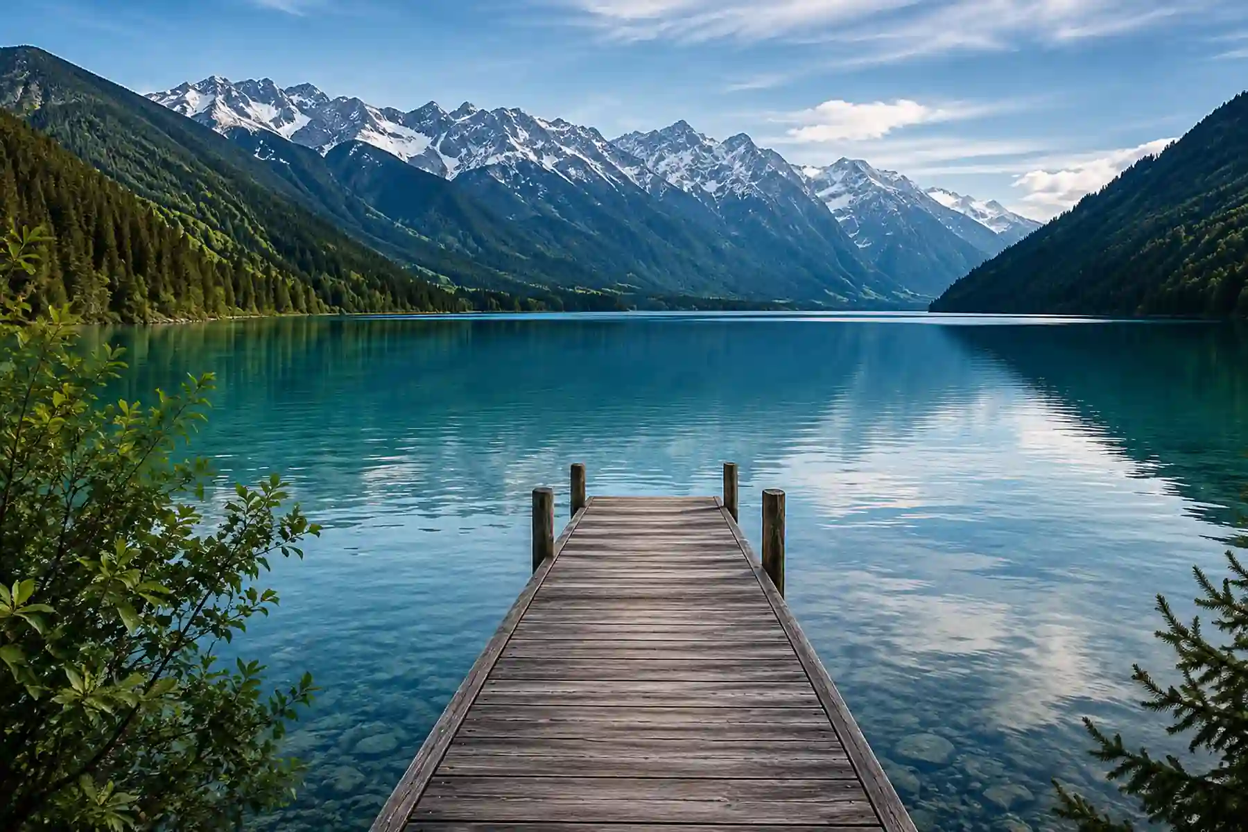 Ruhiger Bergsee als Symbol für eigene Bedürfnisse und persönliche Klarheit